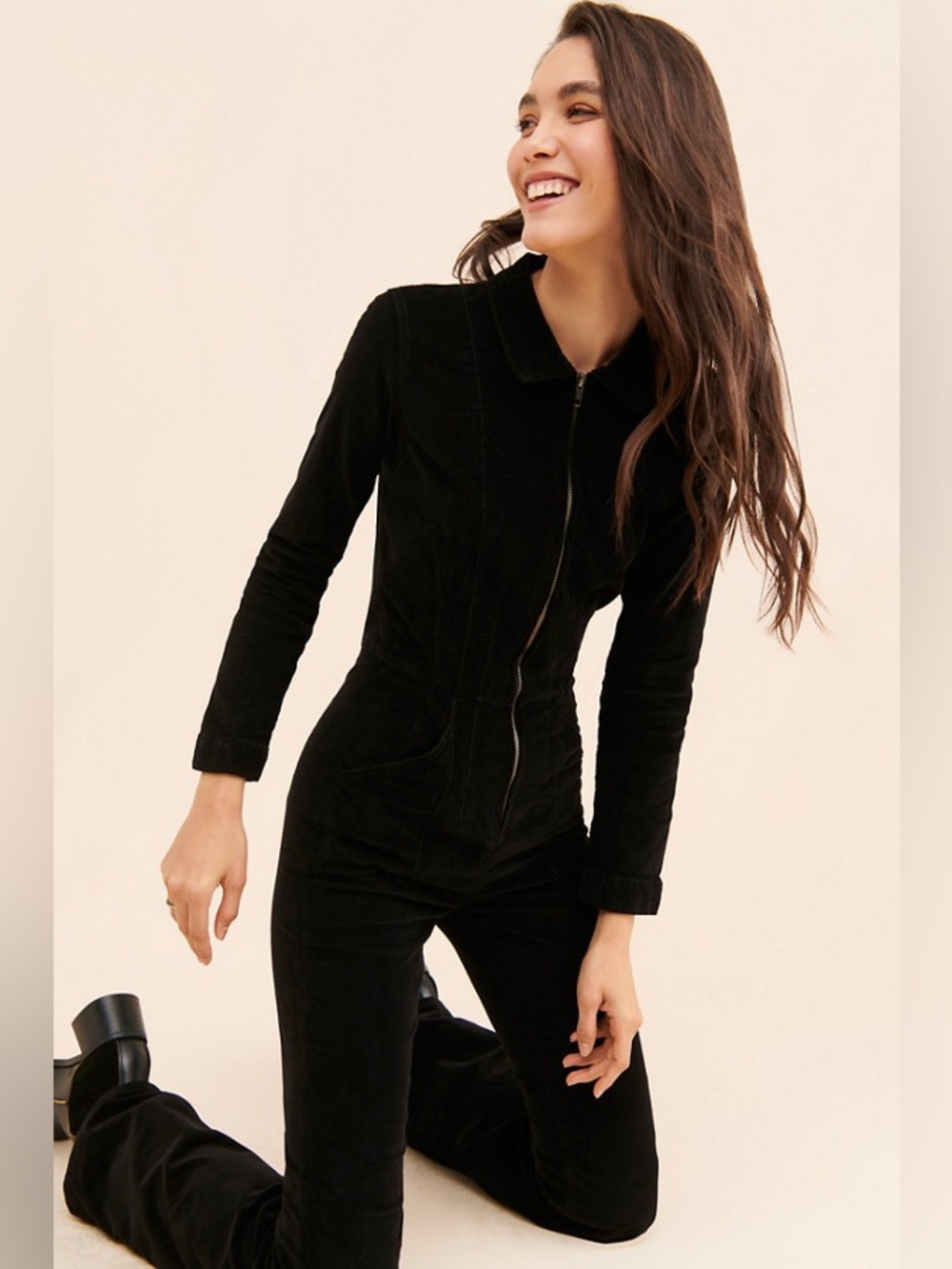 We The Free Jayde Cord Flare Jumpsuit Black Medium